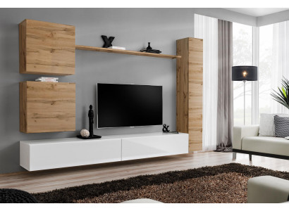 Muebles de sala de estar, conjunto de pared de diseño, estantería de pared, soporte de TV, aparador, muebles de madera.