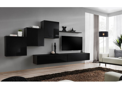 Conjunto de sala de estar: módulo de pared, armarios de pared, soporte de TV, estante de pared, aparador completo.