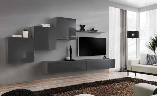 Conjunto de sala de estar de 6 piezas con armario de pared y estante de pared, completamente nuevo.