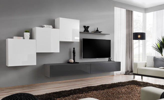 Mueble de salón de diseñador gris Soporte de TV Aparador moderno Estantería de pared Soporte de TV Nuevo