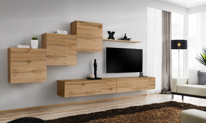 Mueble de salón de diseñador marrón Soporte para TV Moderna cómoda Estante de pared Armario de pared 6 piezas