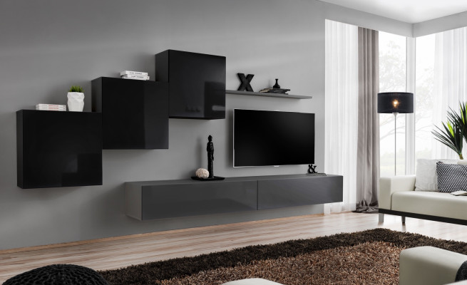 Conjunto de sala de estar estante de pared soporte de TV gris mueble de salón lujo diseño de armario 6 piezas nuevo.