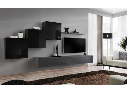 Conjunto de sala de estar estante de pared soporte de TV gris mueble de salón lujo diseño de armario 6 piezas nuevo.