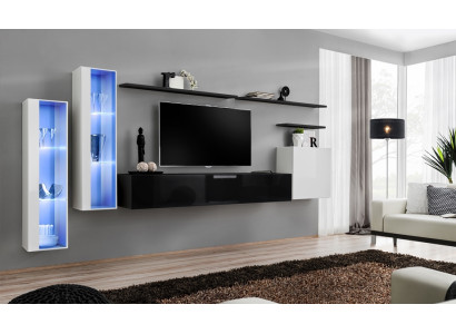 Conjunto de sala de estar negro, armario de pared, vitrina, paredes de sala de lujo, soporte para TV, diseño nuevo.
