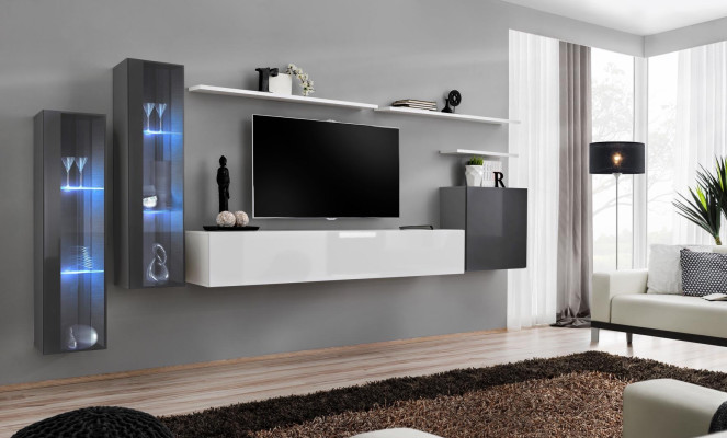 Conjunto de mueble de salón, soporte de TV, estante de pared, armario de pared de lujo, mobiliario de diseñador.