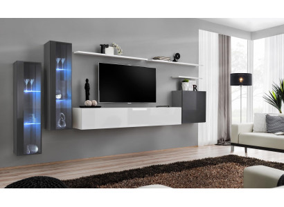 Conjunto de mueble de salón, soporte de TV, estante de pared, armario de pared de lujo, mobiliario de diseñador.
