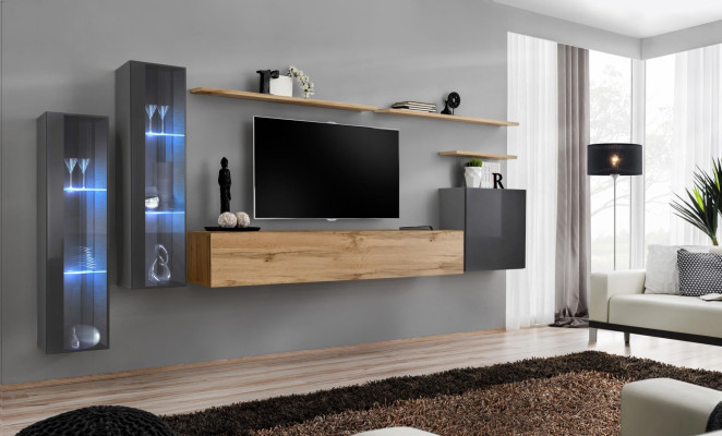 Conjunto de sala de estar Mueble de pared marrón Lujo Armario de pared Soporte para TV Completo Aparador