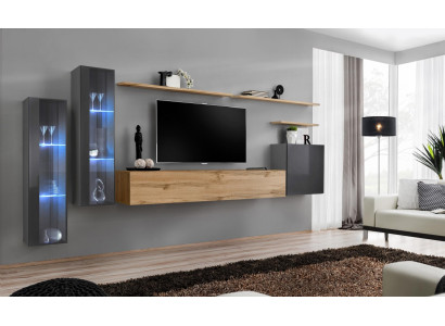 Conjunto de sala de estar Mueble de pared marrón Lujo Armario de pared Soporte para TV Completo Aparador