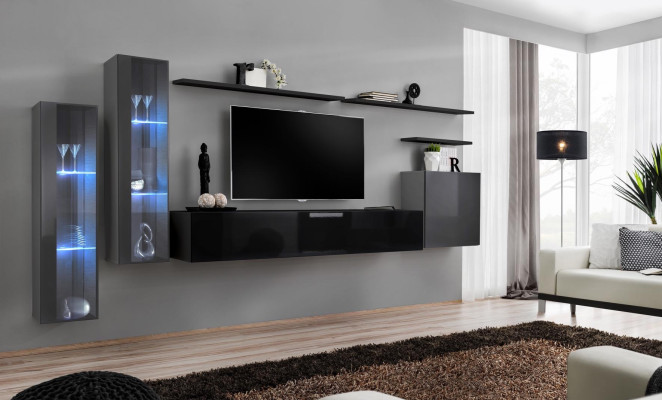Diseñador negro mueble de salón aparador armario de pared soporte de TV conjunto de lujo