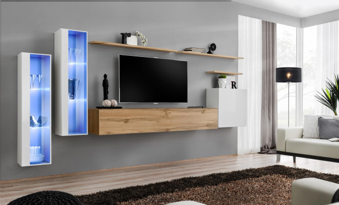 Mueble de pared moderno de lujo de madera con estantes de pared para la sala de estar, muebles de diseñador.
