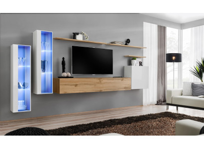 Mueble de pared moderno de lujo de madera con estantes de pared para la sala de estar, muebles de diseñador.