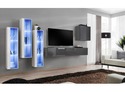 Mueble de pared gris moderno de alto brillo con soporte de TV de muebles de madera conjunto de muebles