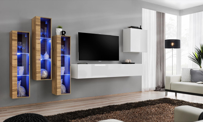 Juego completo de salón de 5 piezas de madera diseño moderno brillante