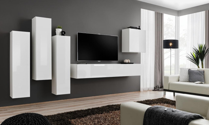 Conjunto de salón de lujo blanco, armario de pared, muro de sala, muebles de madera, soporte para TV.