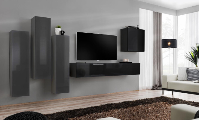 Diseño de pared de televisión de sala de estar Soporte de televisión 3x Armario de pared Aparador Armario Muebles de lujo