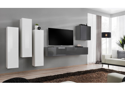 Conjunto de pared para sala de estar completo gris Aparador Soporte de TV Armario de pared