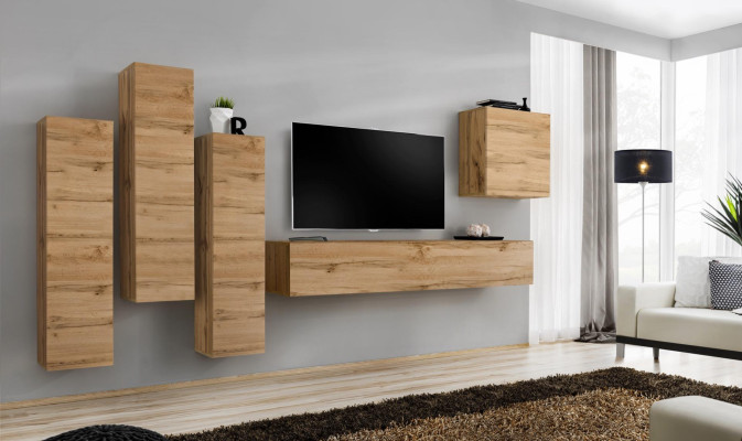 Mueble de pared marrón, armario de pared, soporte de TV de salón de madera, muebles de lujo amueblado.