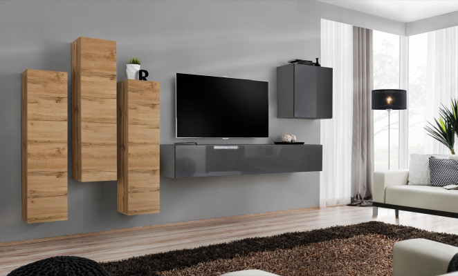 Conjunto de lujo de 5 piezas para sala de estar, muebles de sala de estar, mueble de TV, armario de pared gris.