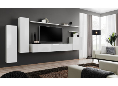 Conjunto de sala de estar de 7 piezas en blanco: aparador, estante de pared, soporte para TV, armario de pared.