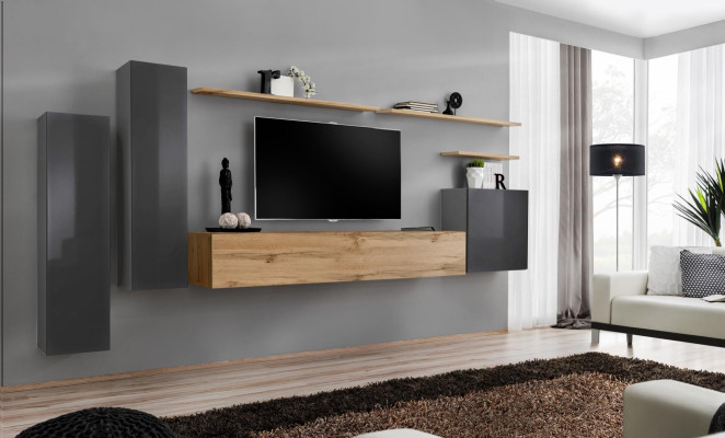 Mueble de pared de diseñador para sala de estar de lujo con soporte para TV de madera y estante de pared completamente nuevo.