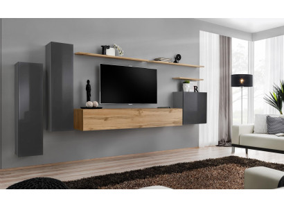 Mueble de pared de diseñador para sala de estar de lujo con soporte para TV de madera y estante de pared completamente nuevo.
