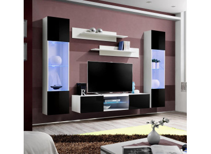 Mueble de pared completo con soporte de TV, aparador colgante, vitrina de lujo y estante de pared de alto brillo para la sala de estar.