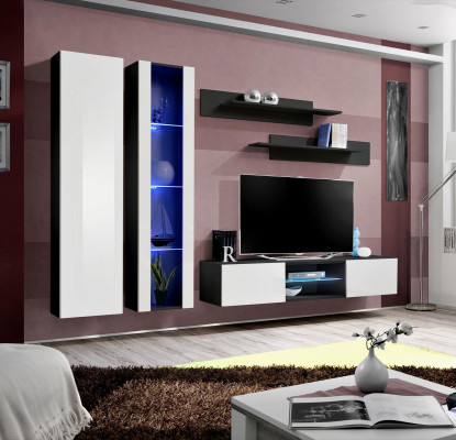 Conjunto de pared moderno negro Vitrina colgante Muebles de salón diseño Soporte de TV