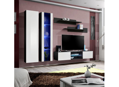 Conjunto de pared moderno negro Vitrina colgante Muebles de salón diseño Soporte de TV