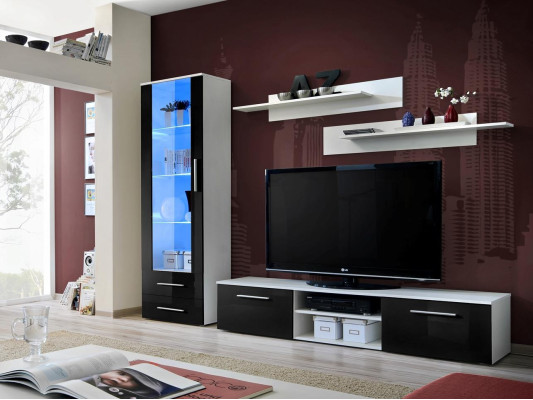 Muebles de sala de estar blancos pared de salón aparador soporte de TV vitrina estantes de alto brillo.