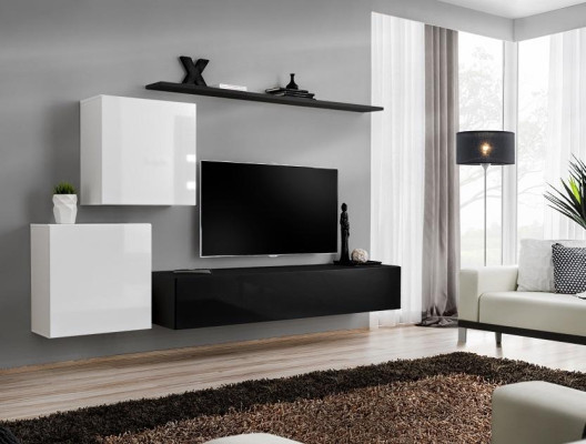Conjunto de muebles de madera para pared, completo de lujo, nuevo, 4 piezas, 2 armarios de pared, soporte de TV, diseño.