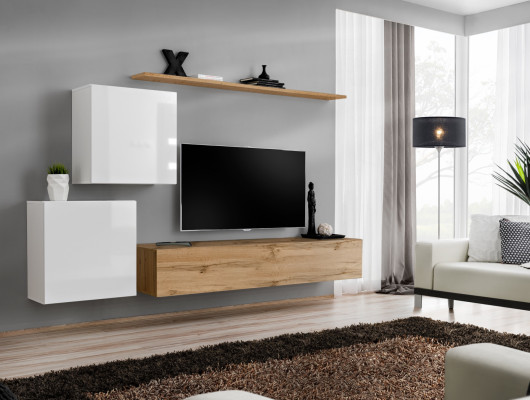 Moderno mueble de pared para sala de estar, aparador de diseñador, soporte para TV de 4 piezas. Nuevo.