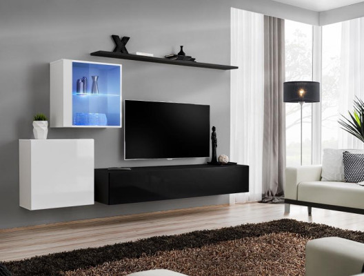 Mueble de pared 260cm, buffet de tv rtv, soporte de tv, muebles de lujo para la sala de estar de madera negro