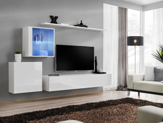 Juego completo de pared de salón, soporte de TV, aparador de lujo de alto brillo en blanco, nuevo diseño.