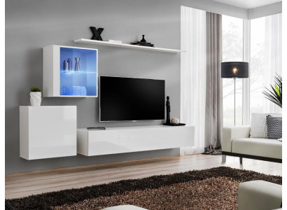 Juego completo de pared de salón, soporte de TV, aparador de lujo de alto brillo en blanco, nuevo diseño.