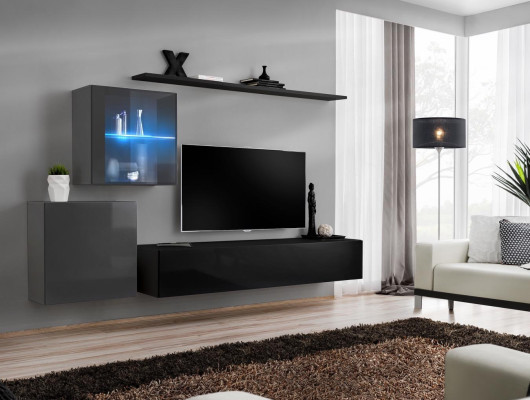 Mueble de pared 2x armario de pared de alto brillo, estantería de pared de diseñador en madera.