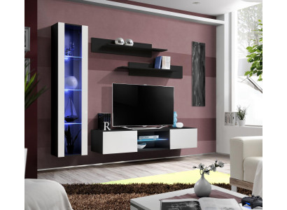 Mueble de pared de lujo con vitrina colgante, conjunto de diseño para sala de estar con estantes de pared.