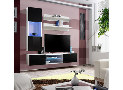 Sala de estar de lujo, vitrina colgante, muebles pared, soporte de TV, estante de pared, madera moderna.