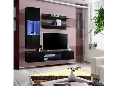Lujo colgante vitrina conjunto de pared muebles de sala de estar en negro de alto brillo decoración