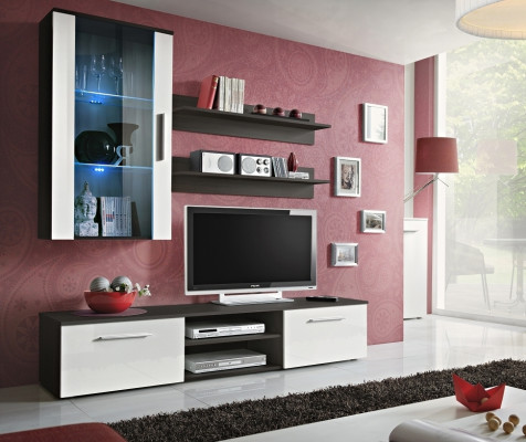 Conjunto de salón completo de 5 piezas armario estante de pared soporte de TV