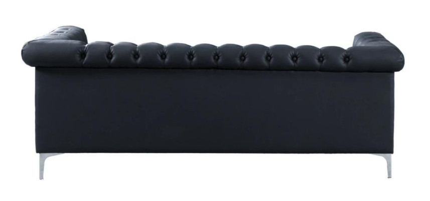 Sofá moderno de diseño Chesterfield de tres plazas de cuero en negro.