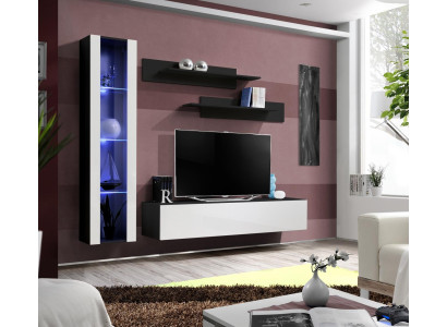 Conjunto de muebles de salón de diseñador de 4 piezas en negro, muebles de salón colgantes, vitrina de decoración.