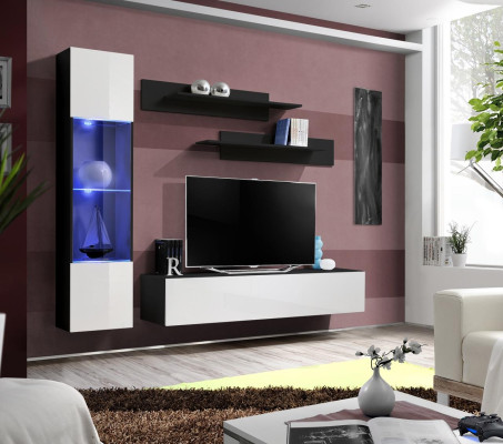 Conjunto completo de 4 piezas de muebles de sala de lujo de diseñador, estantes de pared colgantes y vitrinas.