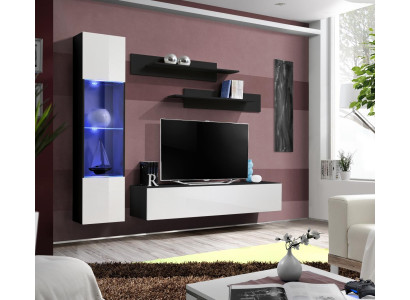 Conjunto completo de 4 piezas de muebles de sala de lujo de diseñador, estantes de pared colgantes y vitrinas.