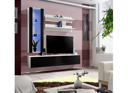 Diseño de estantería colgante, conjunto de pared de unidad de sala de estar con estantes, soporte de TV, muebles
