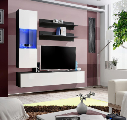 Conjunto de muebles para salón 4 piezas. Sala de estar completa con soporte para TV, estante de pared. Lujo moderno nuevo.