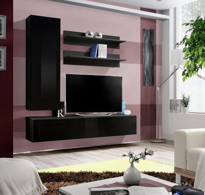Lujo moderno conjunto de muebles de salón bajo de pared de madera de 4 piezas. Nuevo