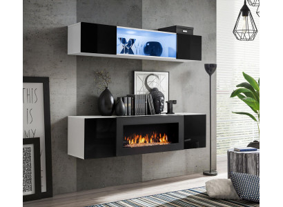 Mueble de pared con suspensión de diseñador, muebles de madera completamente en negro, conjunto de lujo de 2 piezas para sala de estar nuevo