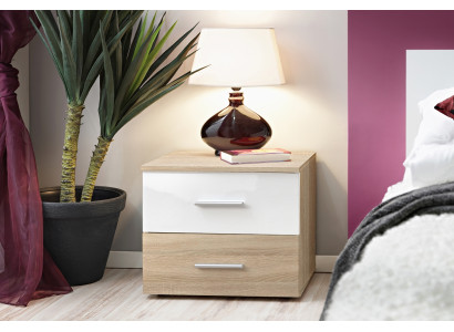 Mesita de noche beige dormitorio diseñador lujo madera mobiliario moderno.