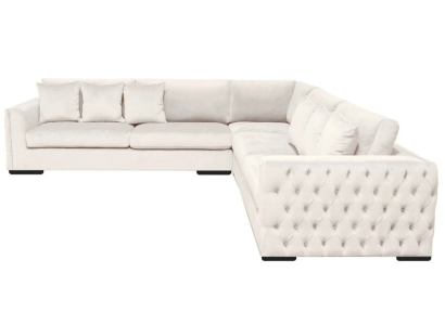 Sofá esquinero crema, juego de esquinero tapizado en terciopelo, diseño de muebles, sofá de salón.