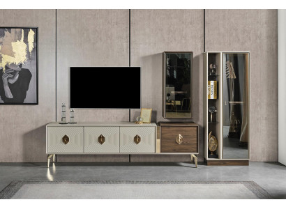 Conjunto de salón de diseñador de lujo: soporte de TV, vitrina, mueble de pared de 3 piezas.